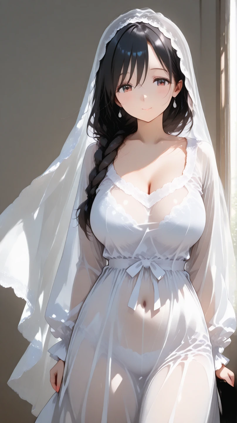 1 garota, puxador de roupas, vestido rebocador, transparente, backlight, Vento, Vento lift, visualizador de frente, vestido de casamento, wedding veil, falling petals, head crown, floresta, renda, lingerie, obra de arte, Melhor qualidade, altamente detalhado, (obra de arte), Kushina, Sozinho, cabelo longo, olhando para o espectador, corar, olhos azuis, cabelo vermelho, presilha de cabelo, Peito grande, ,