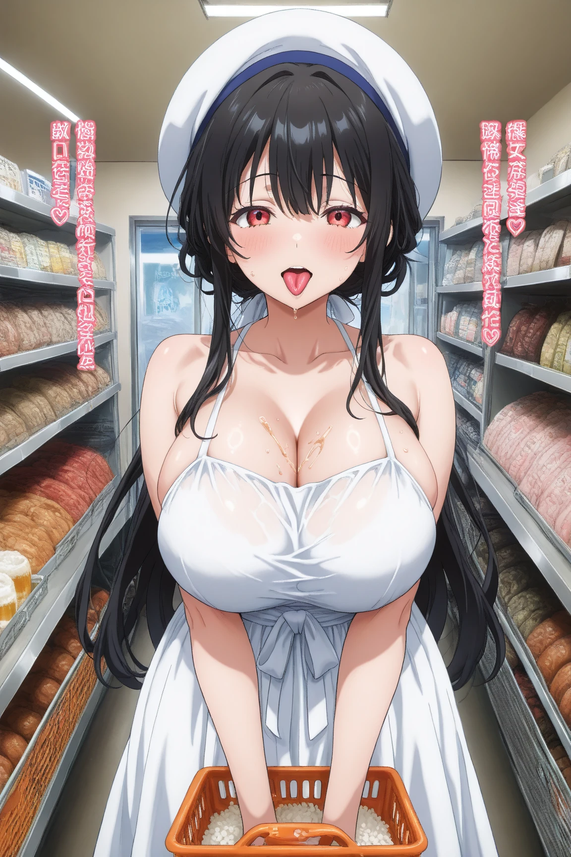 Nagino Sakura, brown eyes, brown hair, hair band, medium length hair, empty eyes , Running, naked, big anime eyes, , shiny hair, bare-skin, navel, the groin, BREAK in front of convenience store, large breasts, blank look, Nipples, nsfw, nipple , (Sweating profusely, Love juice, Wet Woman, female ejaculation) ,, Flooding. sea. solo, Peeing, lactation, projectile lactation
