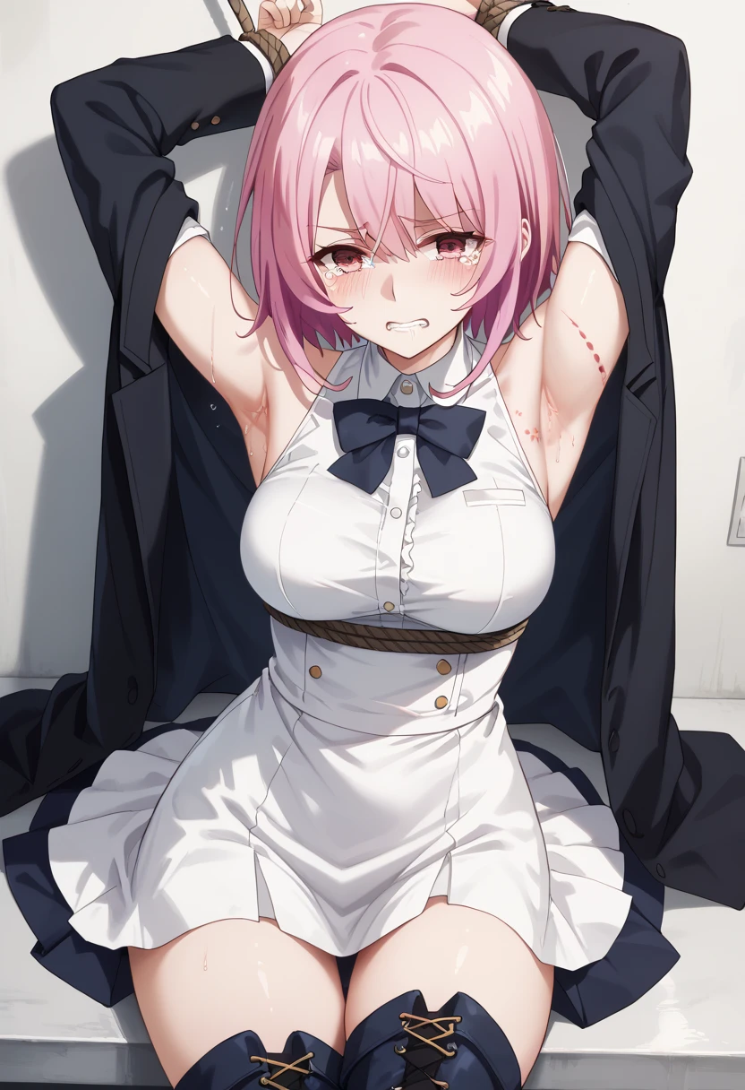 18 year old beautiful girl, masterpiece, best quality, 8K animation, detailed fingers, precise fingers, not unnatural hands, illustration, 1 girl, solo, pink bob cut, gold crown, flower hair ornament, sagging eyes, red mini skirt, YUI、Representative: 1.1, Real: 1.2, pretty girl, pretty face, smile, perfect eyes, perfect skin, shiny skin, looking at the front, thin cloth, naughty pose, seduction, poroli, peel off clothes, soft skin, bondage, erotic costume, restraint, Exposed Clothing, Exhibitionist Pose, Thoracotomy, Accessories, , Center Opening, Clear Underwear, Transparent Clothing, Lifting Breasts, Pulling Breasts, Sticky Clothes, Poking Breasts, Pulling Breasts, Chest Dynamism, Swaying, Dynamism、 (shiny skin, sweaty:1.4), dynamic lighting, high resolution, sharp focus, depth of field,ripped clothes, clothes that can be taken off, take off, pose, break, fall, severe damage, trembling look, luscious, appeal,, exposed skin ,impossible swimsuit ,nipple clothes ,nipple 、m legs、 (shiny skin, sweaty:1.4), dynamic lighting, high resolution, sharp focus, depth of field,(Naked:1.4), (see-through lingerie:1.3), (blushing face:1.4), smiling, cowboy shot, g cupRepresentative: 1.1, Real: 1.2, Pretty girl, Pretty face, Smiling, Perfect eyes, Perfect skin, Shiny skin, Look at the front, Thin fabric, Naughty pose, Seduction, Polori, Peel off clothes, Soft skin, Bondage, Erotic costume, Restraints, Exposed clothing, exhibitionist pose, thoracotomy, accessories, center opening, transparent underwear, transparent clothing, chest lifting, chest pulling, sticky clothes, chest poke, chest pulling, chest pulling, chest pulling, breast dynamism, swaying, dynamism, (shiny skin, sweating: 1.4), dynamic lighting, high resolution, sharp focus, depth of field, undressing, leg opening, flexibility, body enhancement, M-shaped leg opening, kicking, sheer clothing, body is wet, water, perfect body, full body shot, masterpiece, spread legs, skin details, super detail, beautiful breasts, s