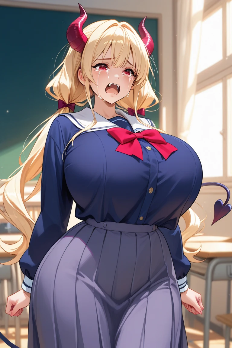 masterpiece, best quality, extremely detailed, 1girl, mature female, solo, HnMdrkw-KJ, (huge breasts:1.7), ((((blonde hair), long hair, brown eyes, slit pupils, pregnant))), parted lips, (((black serafuku, black sailor collar, long sleeves, medium black skirt, black pantyhose))), ((blush, :o), closed mouth), ((arms behind head, window, indoor, forest))