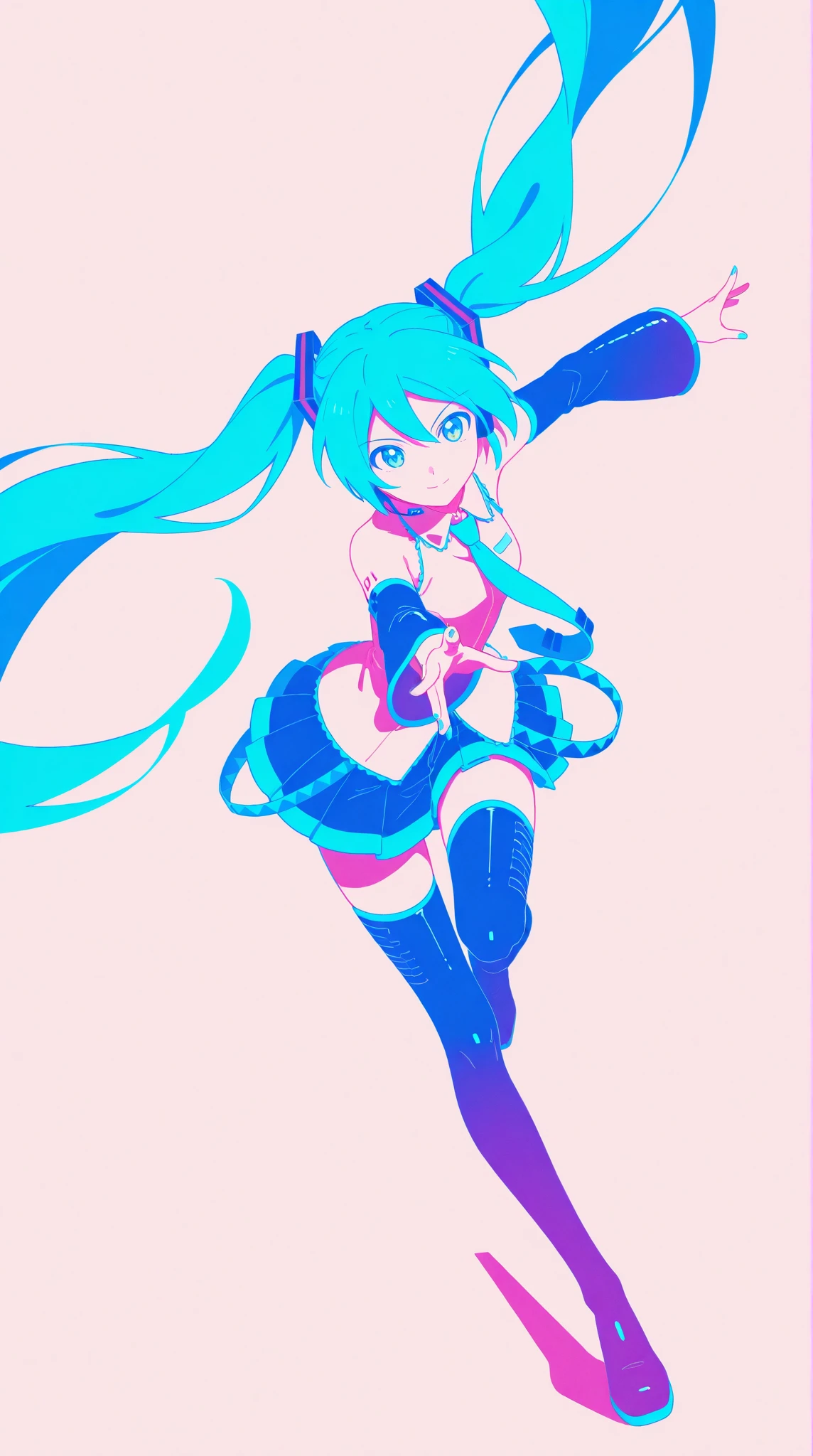miku hatsune、Big eyes、Hanging、Blue-haired、Twin-tailed、microphone、Background whiteい、Chest illustration、cute little、Shoujo manga style、without background、eyes large、Small Devil、Large breasts、Background white、Blue hair、Colossal tits、sleeveless、slender、huge tit