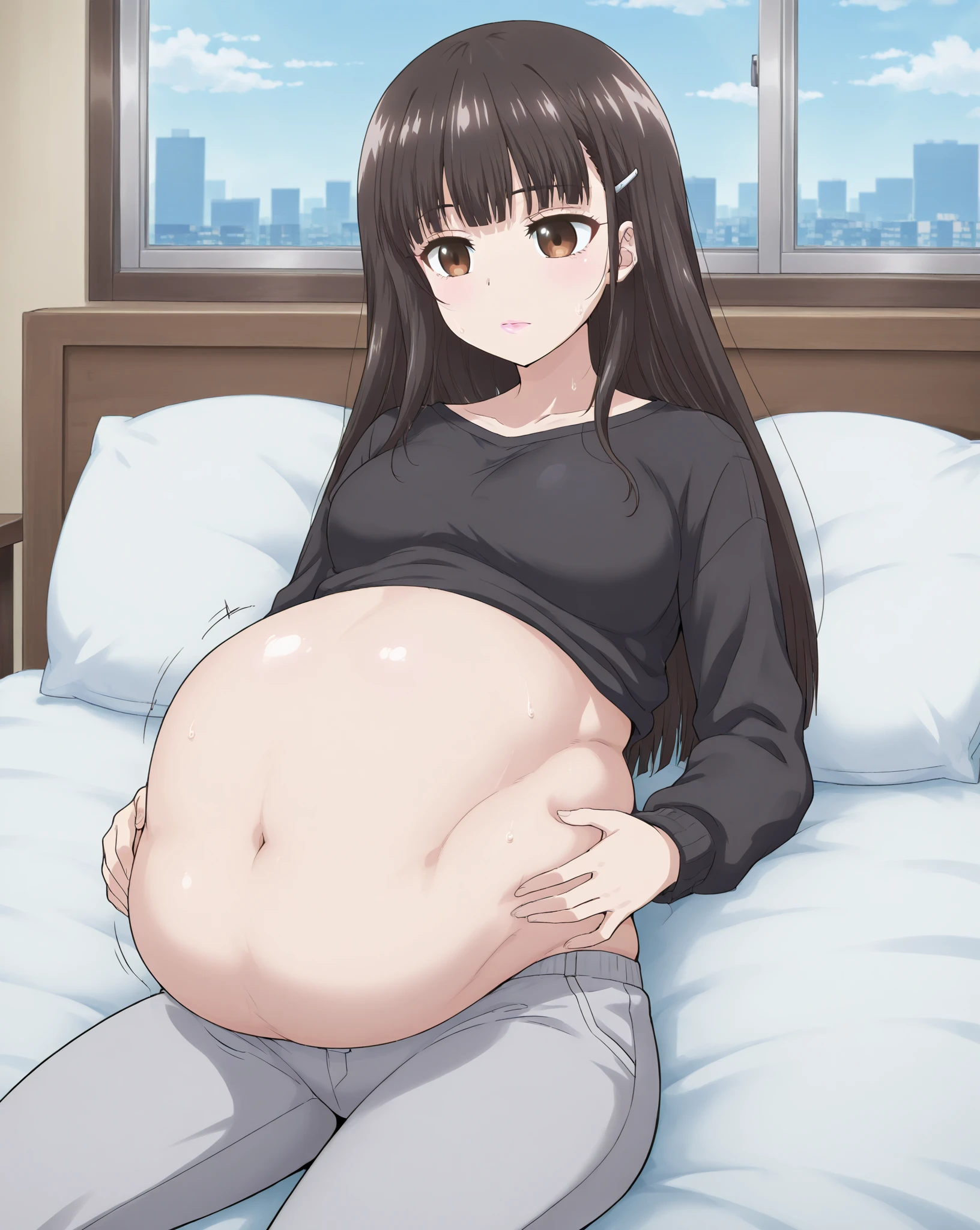 (Best Quality, 8k, 32k, Masterpiece, UHD:1.3), (kpop idol:1.3), 1 Girl, (Big Boobs:1.2), (huge pregnant:1.2), (short wavy hair), Abs, Perfect Body, Ultra Detailed Face, Detailed Lips, Fine Eyes, double eyelids, (pajamas), on the bed