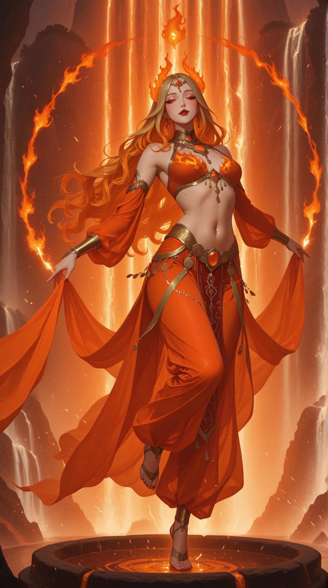 anime girl with a fireball in her hand, fire!! full body, fire mage, flame spell, female protagonist 👀 :8, made with anime painter studio, fire spell, she has fire powers, tiny firespitter, casting fire spell, anime style character, small loli girl, orange - haired anime boy, zerochan art, nude, seductive