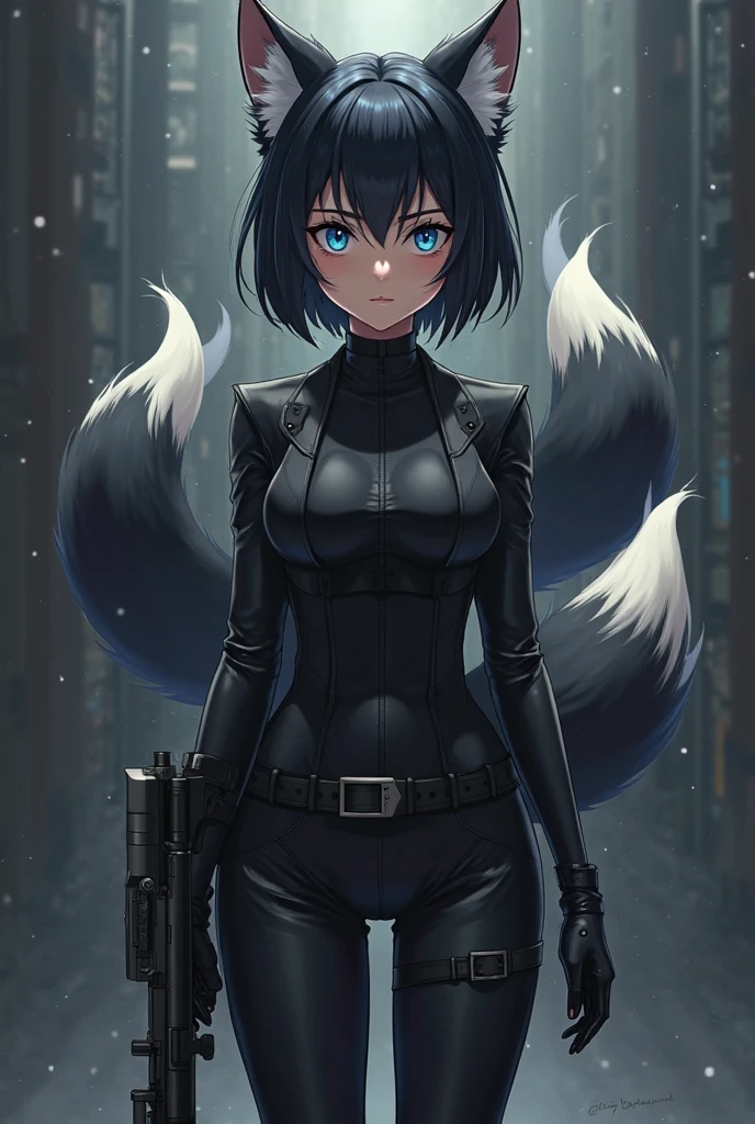 (masterpiece, best quality:1.2),good hands,nice hands, ,gloves,bodysuit,2girls,non-web source,fox girl,short hair,latex,fox tail,long hair,black hair,small breasts,latex bodysuit,fox ears,animal ears,multiple girls