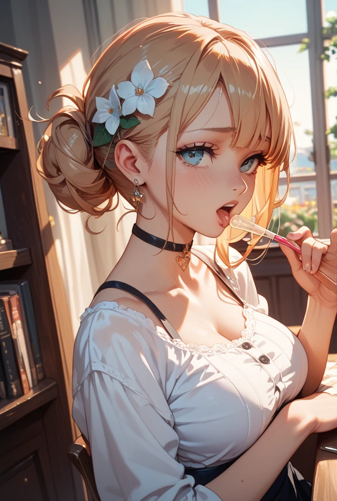 Tabletop, Highest quality, One girl ,White, graduate School, Realistic, High resolution, detailed, Soft Focus、Delicate facial features, detailedな目, Sharp pupils, Depth of written boundary, ボケ Depth of written boundary, Sharp focus、Morning sunlight、dream