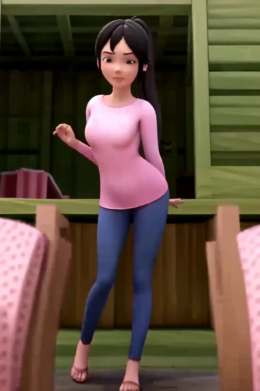 (masterpiece, best quality), (good anatomy, good proportion, detailed face), <lora:KakRose(UpinDanIpin):0.7> 1girl, solo, long hair, ponytail, black hair, black eyes, pink shirt, pink hair tie, tied hair, looking at viewer, sitting, tying hair, arms up,