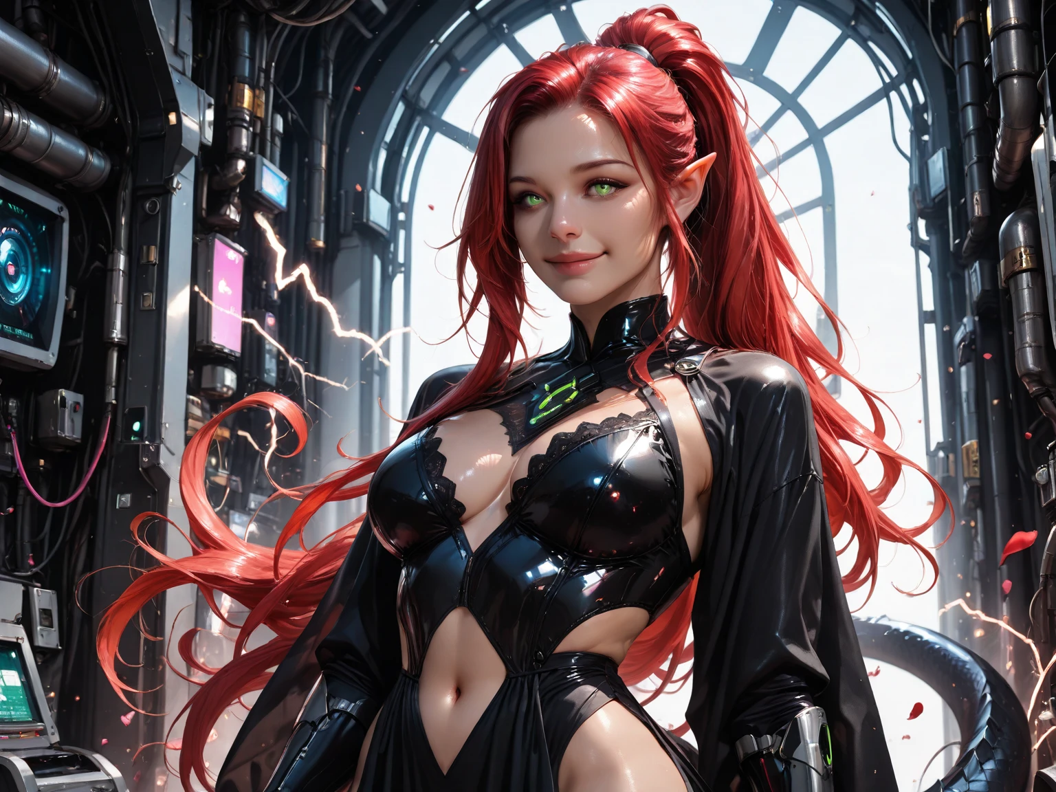 mulher com olhos verdes e cabelo loiro, rosto perfeito, with heart-shaped lips, with red lipstick at night, vestindo com uma roupa de seda vermelha com um decote em V, com um corpo perfeito, em uma festa noturna