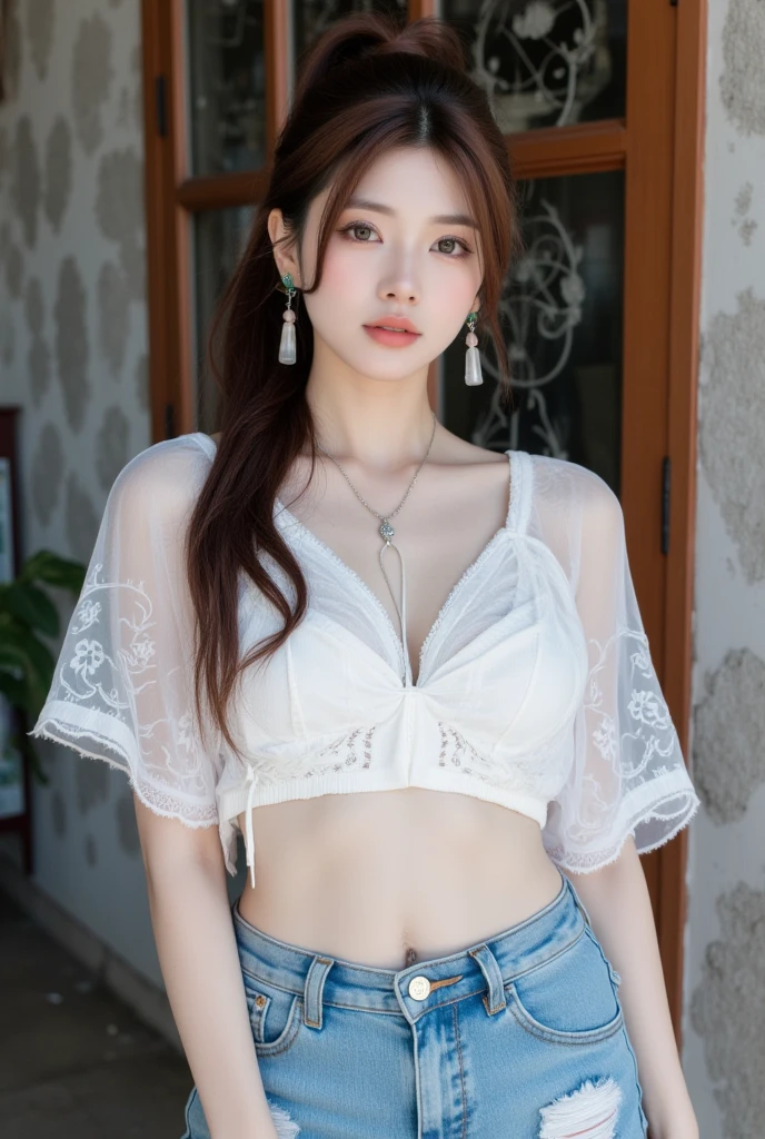 ((Best high quality:1.2)), (8k), extremely detailed, ((High detail:1.2)), (HotLexi woman), Solo, ((Go Youn-jung)), ((24 years old pretty perfect Japanese female:1.4)), (crop top, pencil micro-skirt),