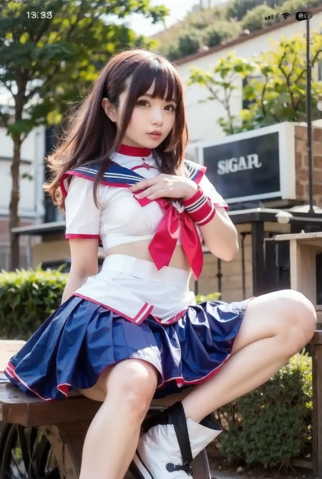 Japanese high school girl mini skirt sailor uniform straight long hair cute bottom angle jump
