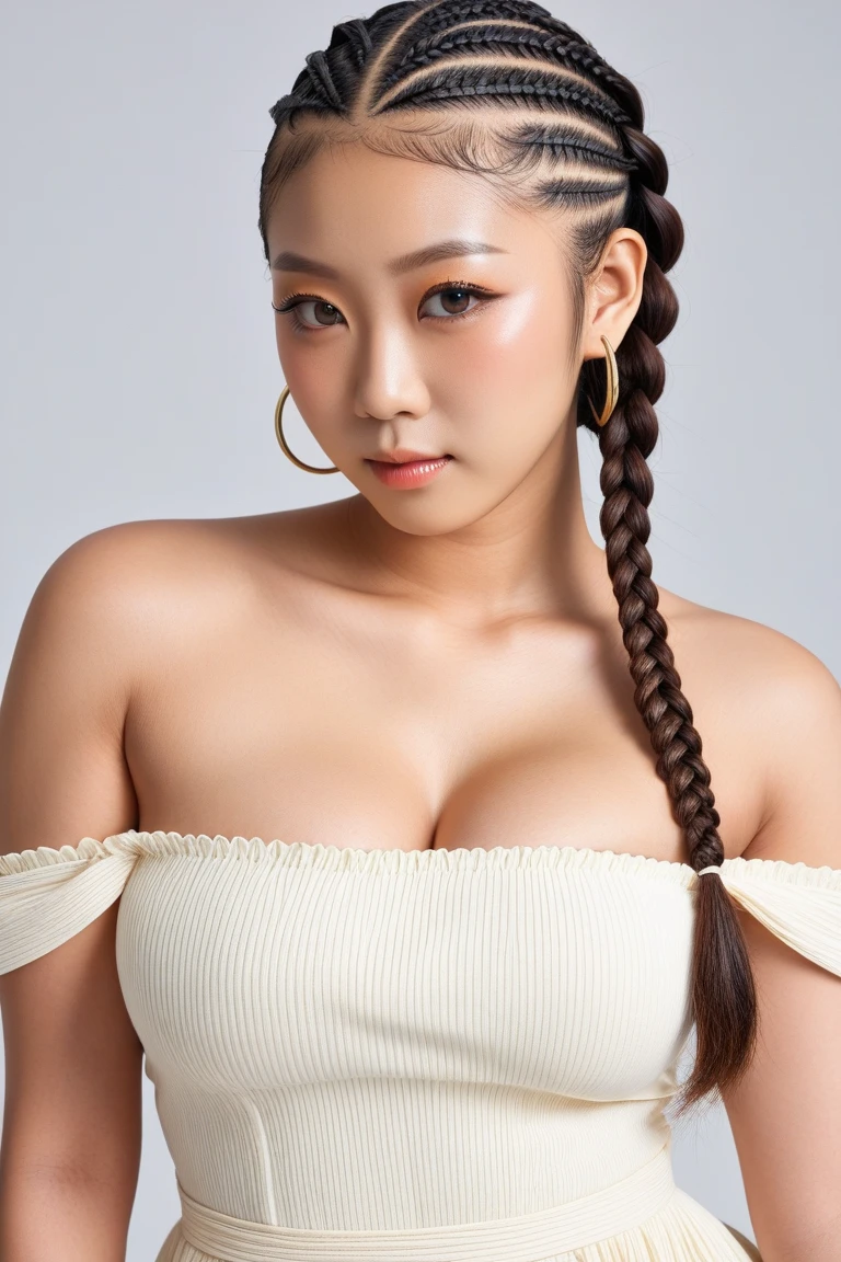 araffe woman with long black hair and a colorful bikini, pigtails hairstyle, pigtails hair, two pigtails hairstyle, with black pigtails, pigtails, hair in pigtails, asian features, long pigtail, lulu chen, sha xi, pigtail, wenfei ye, an asian woman, pigtail braids, xue han, inspired by Wu Bin