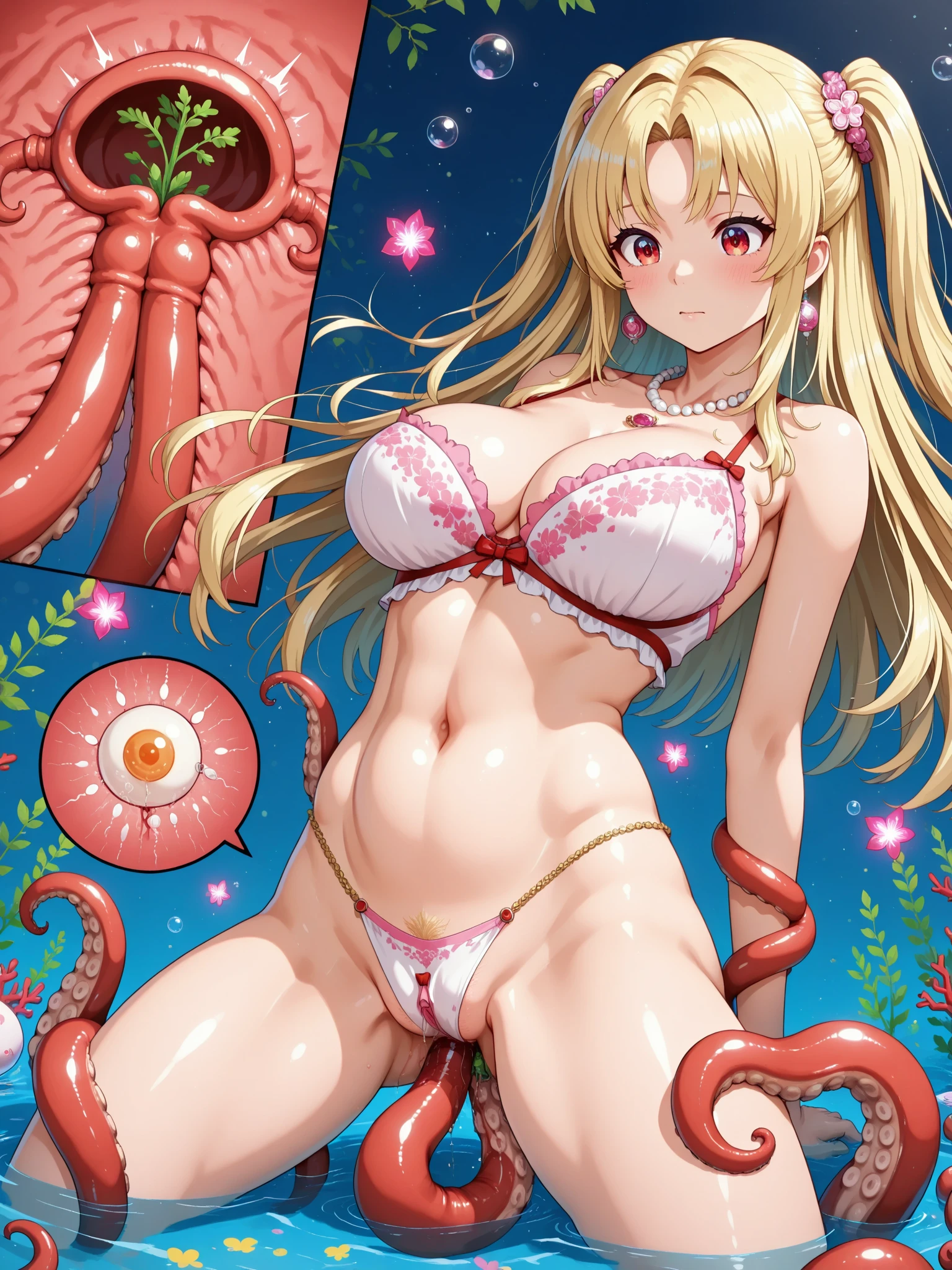 woman 、one piece、summer、squat、Looks painful、Fly Hearts、From below、Spread your legs wide、Sweaty、Tentacle Sex、tits