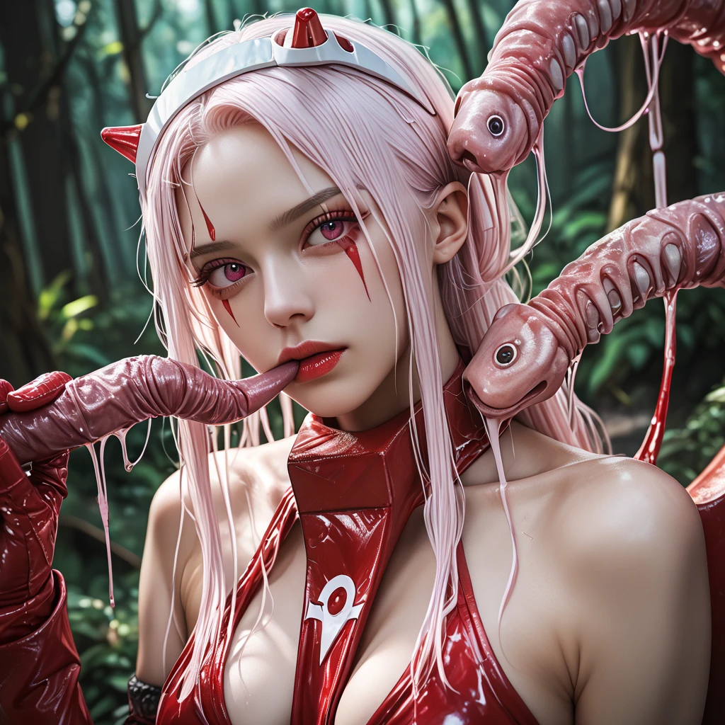 Super detailed, Very detailed,masterpiece,(Highest quality),(Super detailed),(Very delicate and beautiful),((erotic)), ((Limbs are bound by tentacles)), Completely naked, A fantastic atmosphere, ((Inserting tentacles into vagina and ass)), Beautiful girl with straight silver hair,Red Eye ,Blank look,kiss, Sticking out tongue, coated, (((Black Tentacle Seedbed))),