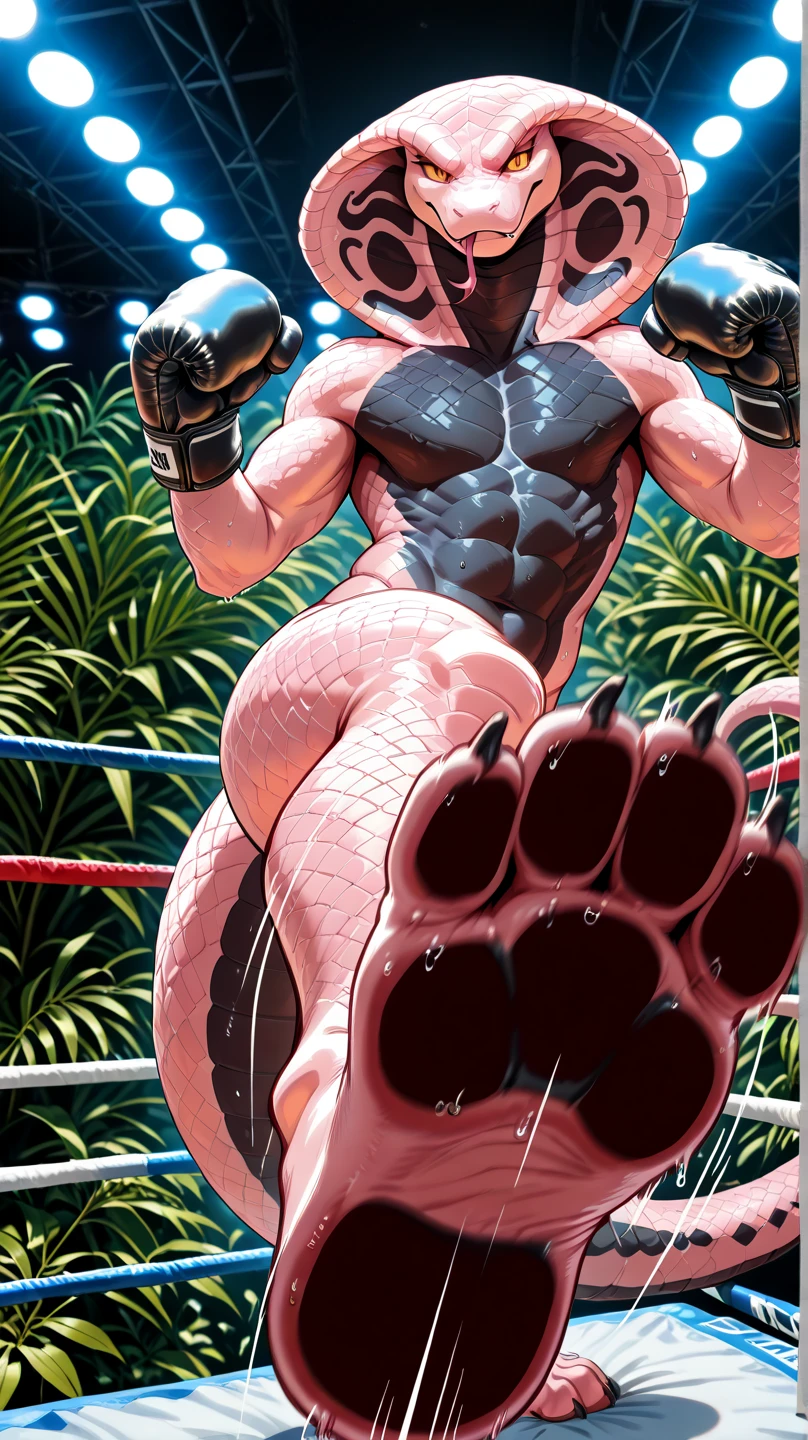 Male cheetah, medium height, full body, posing nude, purple highlighted hair, purple eyes, anthropomorphic, medium built body, six inch penis, circumcised, athletic pose.