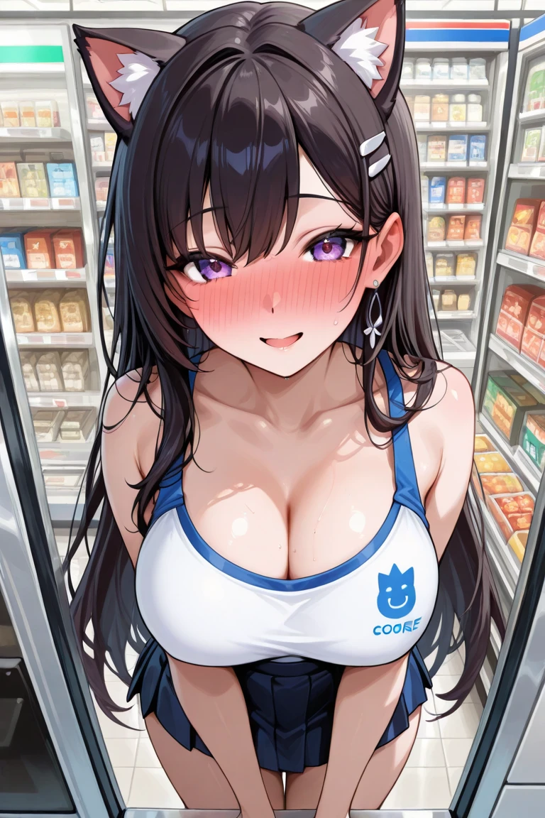 nsfw, amatsukanata
brown hair, blue scrunchie, hair scrunchie, half updo, long hair, pink eyes, large breasts, , , empty eyes , large breasts, nipple, , Peeing, lactation, projectile lactation, Sweets shop, frozen, wet, crying ,, Naked, , (1girl) ,solo