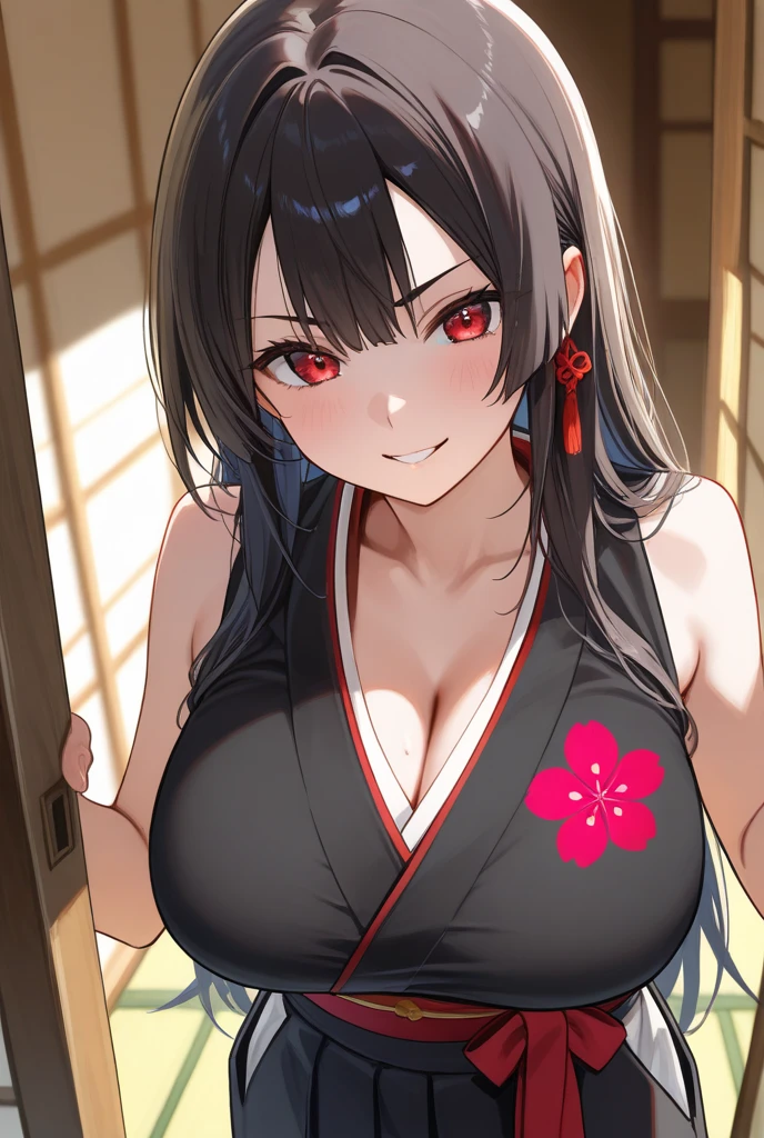 (score_9,score_8_up,score_7_up,score_6_up),masterpiece,best quality, source anime, rating_explicit, (((masterpiece))), (((best quality))), ((ultra-detailed)), ((illustration)), (1girl), (beautiful Japanese woman), (long black hair), (brown eyes), (simple background), (wearing traditional kimono), (detailed face), (perfect anatomy), (detailed lighting front), (serene expression), (minimalist style),(cleavage:1.1)