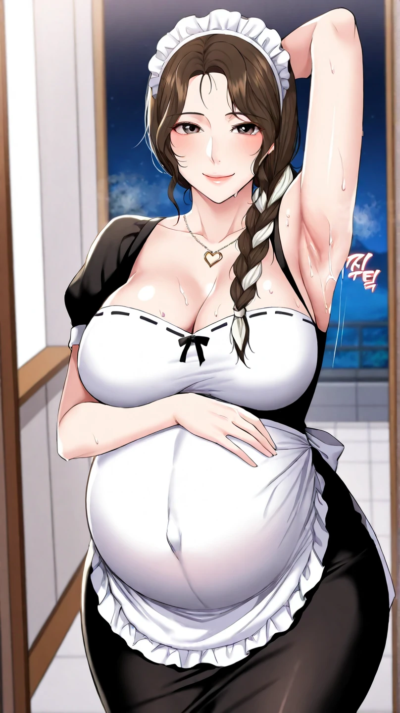 (Mature Woman:1.5), (mother:1.5), Ishtar, Fate Grand Order, (Absurd, 8k, 4K, Tabletop, Extremely detailed:1.2), highest quality, Perfect Anatomy,Perfect Face, High humidity, (alone:1.2), (Sweaty:1.3), shortness of breath, High humidity, humid, (Black Hair:1.1), Red eyes, Looking into the camera, (Very large breasts:1.5), Light clothing, apron, (kitchen;1.1), (Having a conversation:1.2), (Speech bubble:1.1), A kind smile, relief, peace of mind, mother性, Cooking, have a ladle, pot, pot-au-feu, Gentle look, nsfw