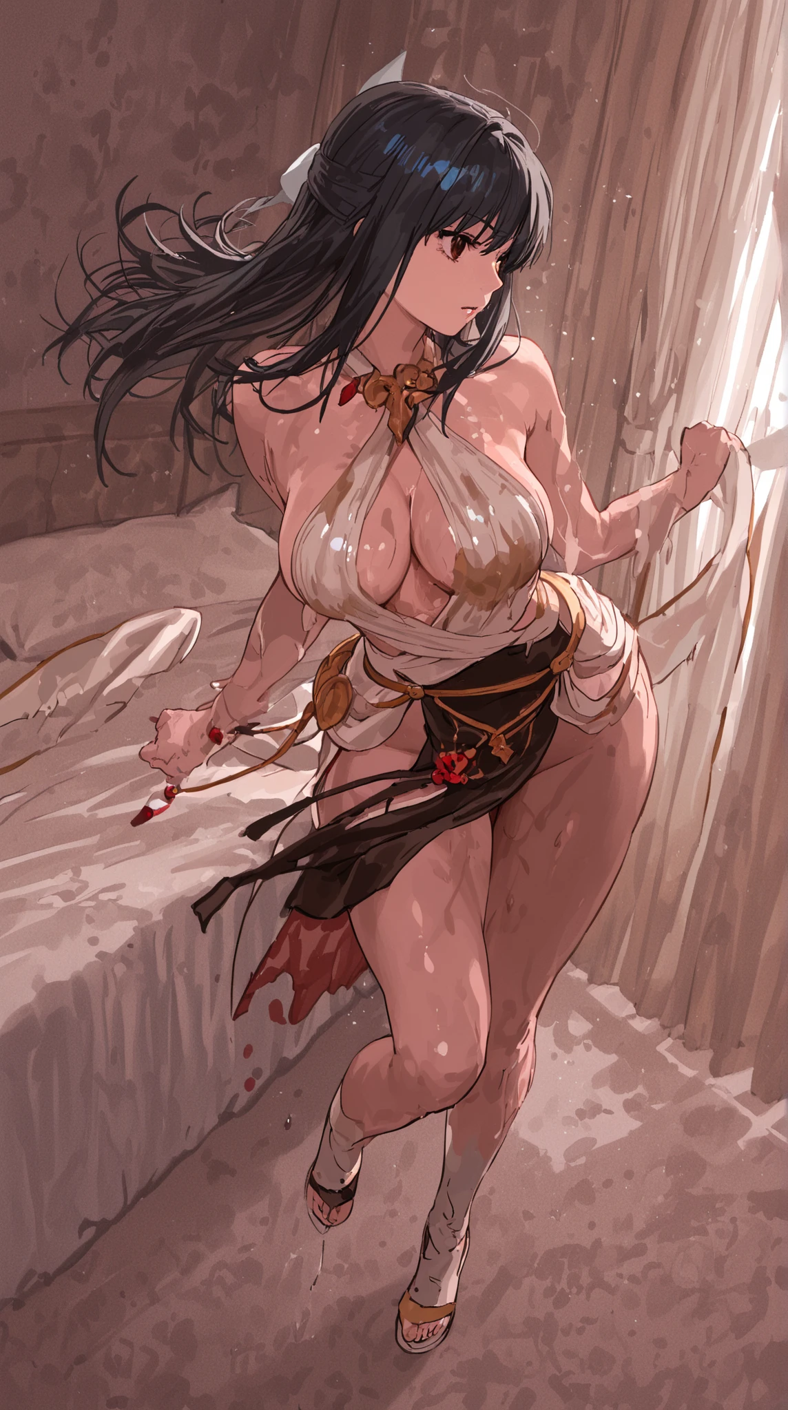 (8ก, 最high quality: 1.2), Very detailed, Complete solution, (Realistic, Realistic photo: 1.5), Portraiture, High resolution RAW color photograph, Professionally arrested, High resolution and beautiful, High resolution, 8ก Image Wallpaper, Amazing details, Large file size, Very detailed美しい女の子, Very detailed face, (Super detailed and super beautiful eyes:1.8), The nose is precisely shaped., Expressive crimson lips, The background is not blurred, One Story, pretty girl, Realistic、 (Movie Scenes,Fantasy art,最high quality,high quality,High resolution,high qualityの質感,Attention to detail,Beautiful details,Fine details,Very detailedCG,Detailed Texture,Realistic representation of face,whole body写真撮影,before,dynamic,bold),1 Girl,Very detailed肌,curve,(Micro Panties,No bra :1.5),whole body写真撮影,(Fully expose your thighs to the viewer:1.4),(Rope Bondage:1.6),((Both wrists tied above the head)),((Show both armpits)),((Raise one leg)),((One leg tied)),(Fully expose your thighs to the viewer:1.4),Standing with legs spread from side to side,((Long legs)),((Poses that make your legs look longer)),(Covered nipples:0.8),(Beautiful breasts,Under the chest,Large Breasts:1.5),Pale skin,Pointed Chest,(Very fine hairs),(Very soft hair),(Wavy Hair),Long, slicked bangs,Very light coppery amber hair,Long hair down to the waist,(Hair on one eye:1.3),(Open your mouth:1.2),blue eyes,Sensual look,Blushing,No sleeve,Mature Woman,Detailed fingers, Perfect hands, Length 180cm,Small face,sweating,Sweat on the face,((Small breasts:1.3)),((Small Ass:1.1)),Tied up woman,complain of embarrassment,(Glaring at the audience),Soft thighs,Sexy legs,Sexy ass, Cleavage,Open the chest,Smooth thighs and legs,((Amazing orgasm)),大きなSexy ass, Wearing high heels,Perfect Body Proportions,(Slim body), (Slim waist),Nipples visible,The areola is protruding,Tight waist,(Long legs:1.6),Thighs open,Huge :1.1,perspective:1.2,Looking at the audience,Character-centric,symmetry diagram,whole body:1.2,Abdominal shot
