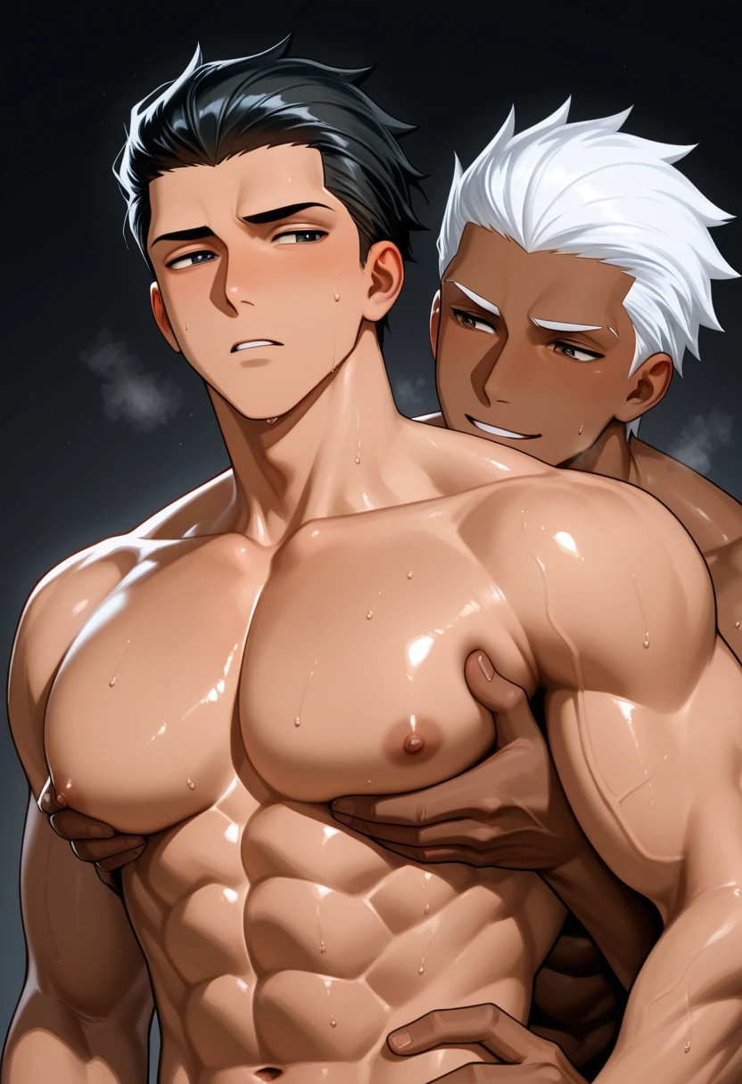 anime artwork, score_9, score_8_up, score_7_up, score_6_up, score_5_up, score_4_up, Himiko toga, big breasts, she is 24 years old, style_3, ,,, , , , , _, , grey background, ,nude,naked, 1boy, , ,long penis, nude,naked, , deep breath, , standing, flaccid penis, ,light-skinned male, sucking testicles