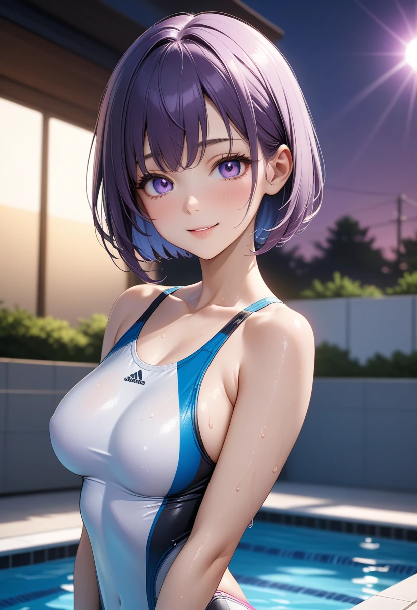 best quality, masterpiece, (leaning over:1.4),
1girl, yuzuriha_(jigokuraku), purple hair, brown eyes, ninja, open clothes, naked, cleavage, small breasts, topknot, medium hair, breasts apart, water, wet, sweating, sweaty, white liquid in the body, white yogurt in body, seductive smile, pants, undressing, (blush:1.1), japanese exterior, temple,