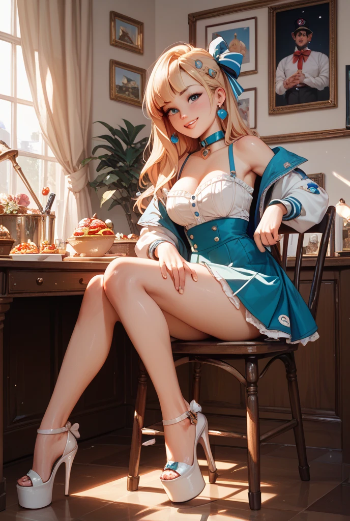 1girl, sleeveless, bloomers, short hair, two-tone hair, red hair, blonde, high heels, beautiful makeup
