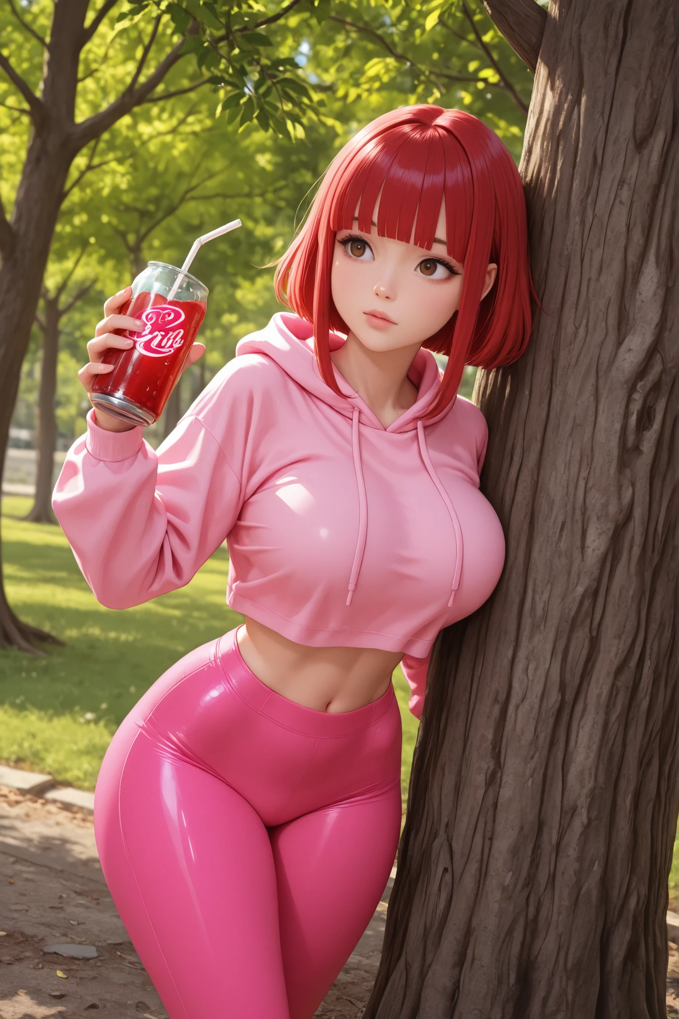 8K, (ultra - detailed), teens girl,quadratic element,Pink hair,Wearing white silk,wears glasses,swimming uniform,比基尼,D-cups,Bigchest,self-expression,sitted,Drinking a juice,High ponytail,ssmile,best qualtiy,cat ear,Pink swimsuit,Pink panties,Bigchest,D-cups,(A masterpiece),((high qulity)),((tmasterpiece)),White skin,crisp breasts,plump ,Pink transparent one-piece swimsuit