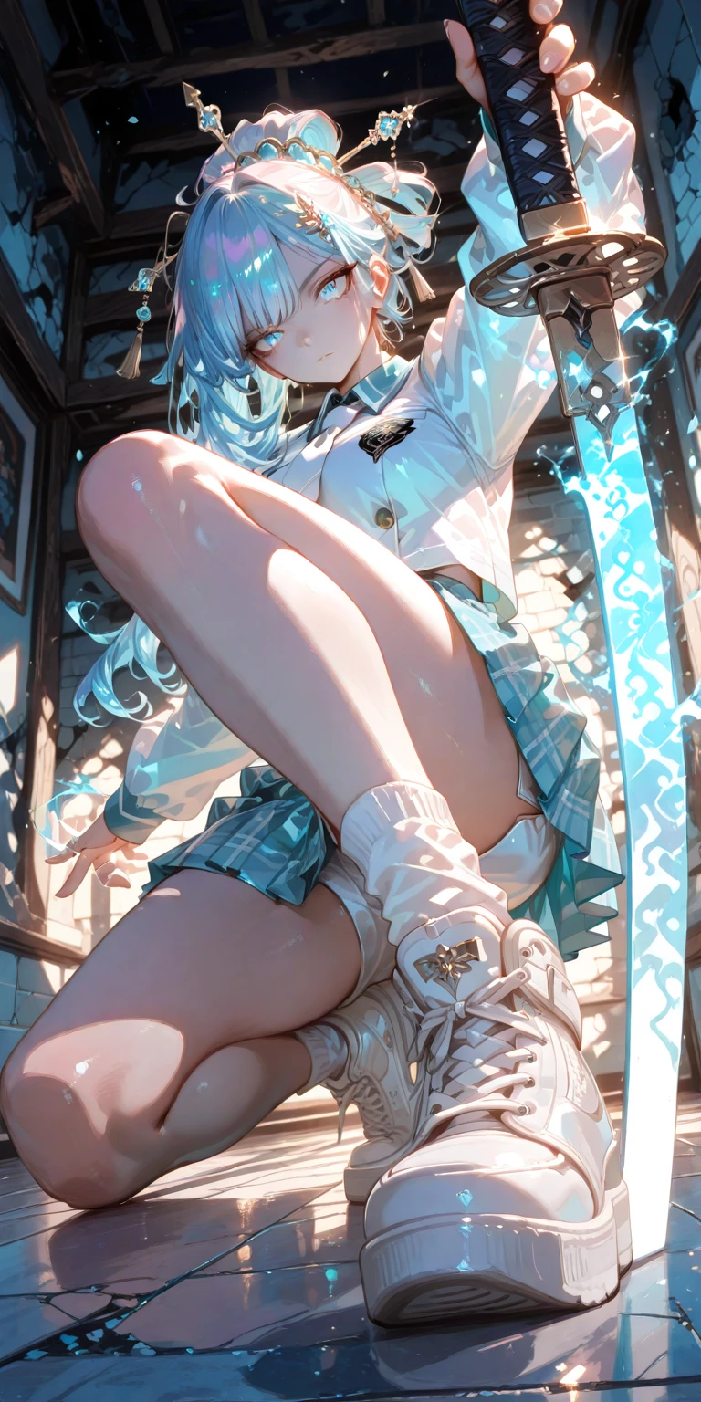 ((masterpiece, Highest_quality)), One girl, (Realistic:1.4),  alone, silver_hair,   zettai_ryouiki, Micro Mini Skirt, ((full_body)),pussy、Bend your knees and sit down、Embarrassed expression、Absolute area、Over the knee socks、in the laboratory background、Red Tank Top、12 years old,nipples,((nipples visible)),((see through)),((spread legs)),cum,semen,sperm,cum on legs,((camisole)),((masturbation)),(vaginal finger),Chippai,flat chest,
