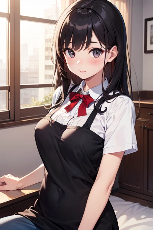 1 girl as yukino yukinoshita, absurdres, highres, solo, school uniform, big breasts, waist long black hair, (twintails:0.5), miniskirt, black thighhigh socks, loose red ribbon, unbuttoned white shirt, (ahegao:1.1), (rolling eyes:1.1), (female masturbation:1.1)