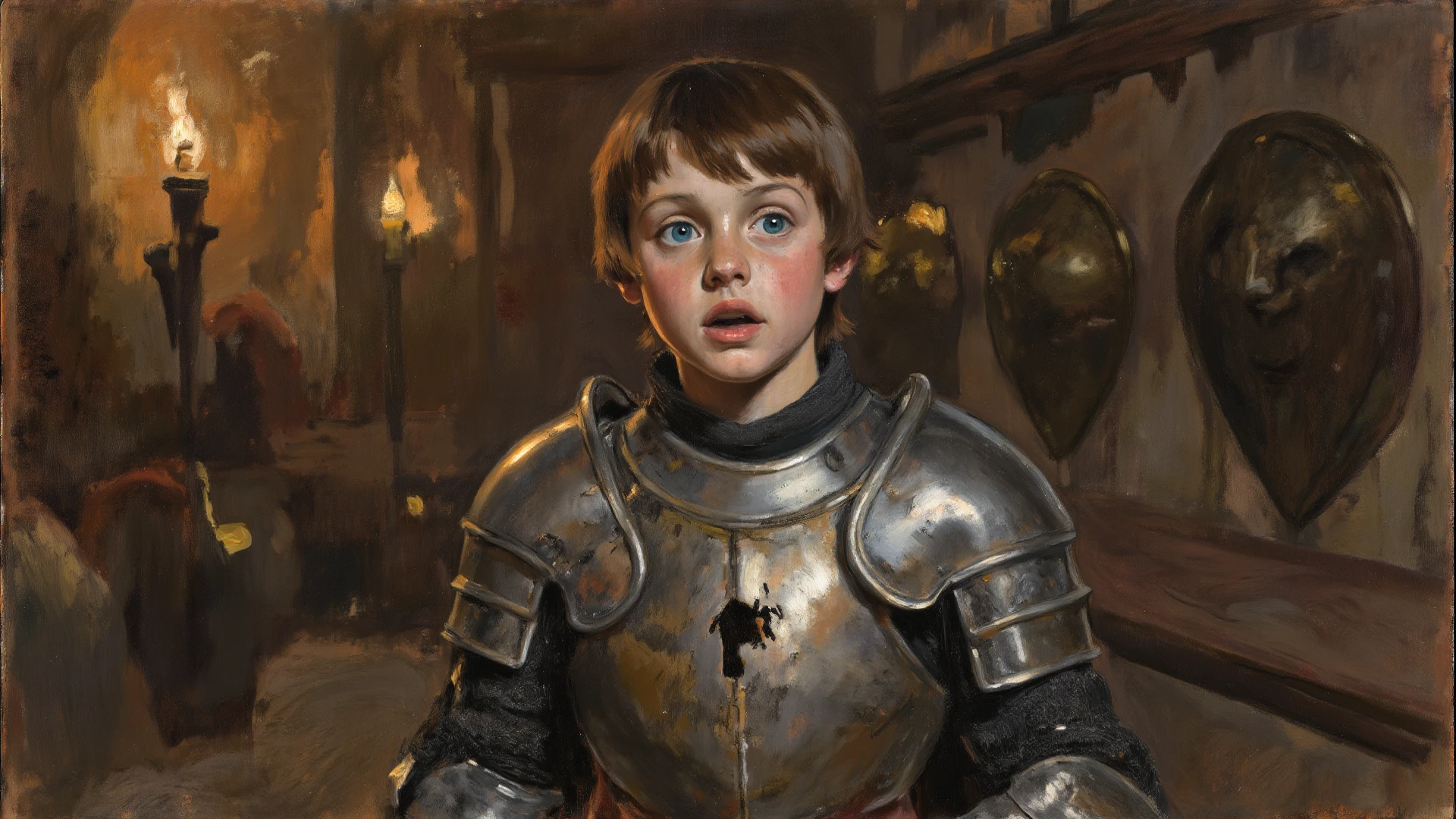 (masterpiece), (extremely complex:1.3), (actual), portrait of a boy,Heavy armor,bucket helmet,Crusu,polishing,in the castle
