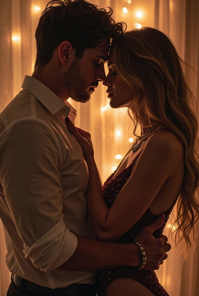 Sexy hot fully naked russian girl who is wearing only underwear kissing full mouth to mouth to a Indian Hindu hot sexy guy who is wearing red dress shirt with open buttons and red jeans