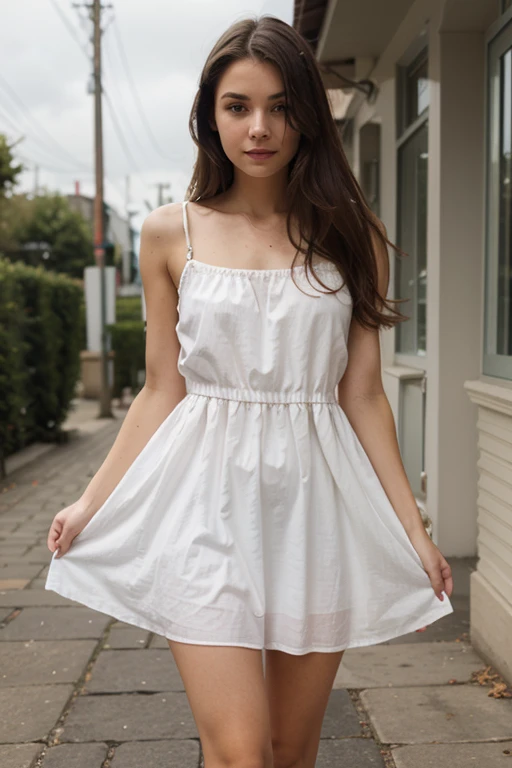 (8k, Photorealistic, Raw photo, Highest quality: 1.4),Japanese idol style１Beautiful girl of the person,18-year-old,Short Bob,Silver Hair,Hang your hair over your ears,Wearing small earrings in the ears,Big, clear grey eyes,Long eyelashes,Tear bags,There is a blackhead under the left eye,Plump Cheeks,Pink lip gloss for glossy, plump lips,Standing barefoot on the grass in the park,Full body portrait