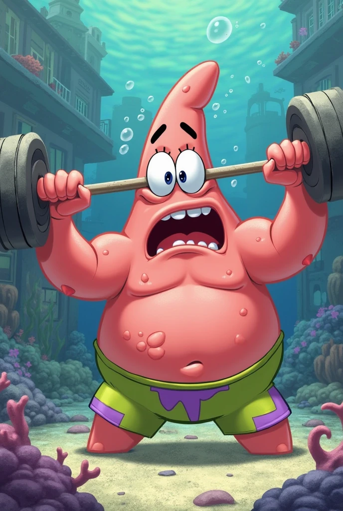 score_9, score_8_up, score_7_up, score_6_up, score_5_up BREAK Hate fish, looking at viewer, solo, 1boy, anthro, muscular male, hunchback, spikes on back, very thick arms, tusks, underbite, double chin, skull tattoo on arm, pink skin, (giant and barely contained bulge, hyper, hyper penis, hyper balls, strained black speedo, shirtless : 1.3), smiling, teeth, hunchback, facing front, (groping bulge : 1.2), on knees, kneeling, (dynamic angle : 1.3)