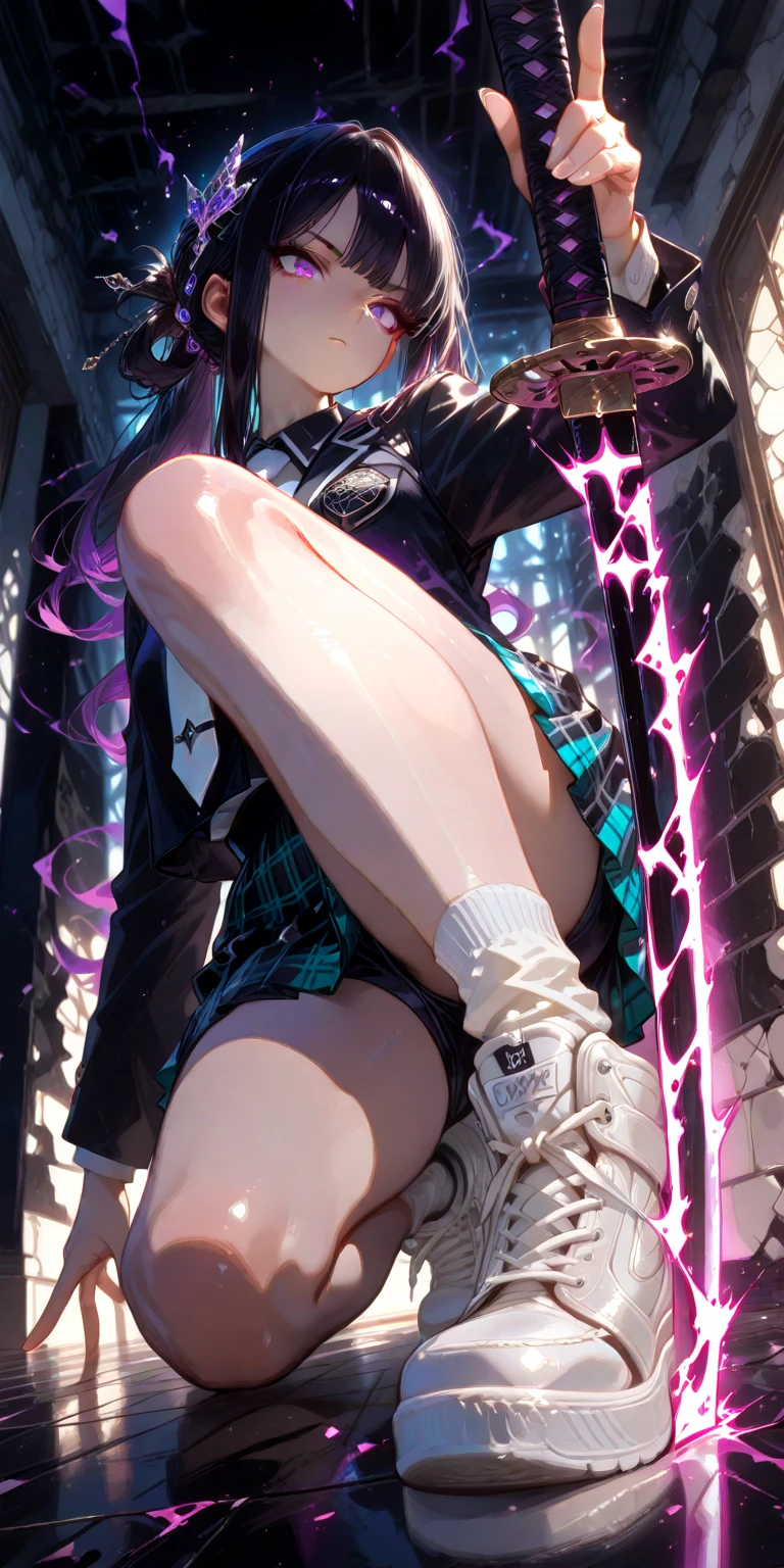 ((Best quality)), ((masterpiece)), (detailed:1.4), 3D, an image of a beautiful cyberpunk female,HDR (High Dynamic Range),Ray Tracing,NVIDIA RTX,Super-Resolution,Unreal 5,Subsurface scattering,PBR Texturing,Post-processing,Anisotropic Filtering,Depth-of-field,Maximum clarity and sharpness,Multi-layered textures,Albeo and Specular maps,Surface shading,Accurate simulation of light-material interaction,Perfect proportions,Octane Render,Two-tone lighting,Wide aperture,Low ISO,White balance,Rule of thirds,8K RAW,wet panties,Take the floral panties,white panties,can saw a trace on my underwear vagina,Pink floral panties, panties is very wet,The panties are so sheer you can see the pussy,(idle),Spread legs,tattoo between legs,((The pussy is shiny)),Both hands were tied,mons pubis,The labia majora are very large,underwear was soaked with water.