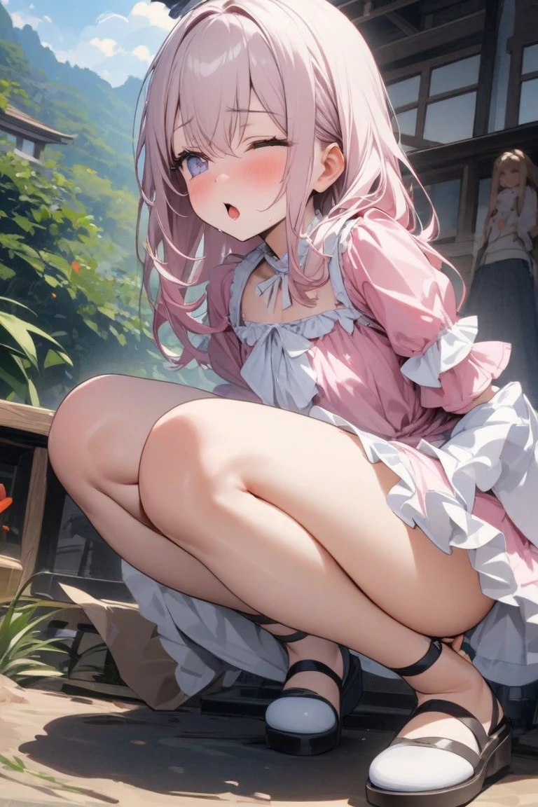 ((best quality)), ((Masterpiece)), realistically, ((1 girl)), outdoor, smile, (tennis dress), (track field), daytime, glitter hair, glowing eyes, (((sit with knees raised))), (((microskirt))), Blush, daytime, sweat, see through dress, nipples, sleeveless shirt, (((pussy reveal))), armpit, 16 years old, hesitate, masterpiece, highest quality, Highest resolution, highest detailed face, perfect hands, perfect anatomy, small breast, (((full body view))), long hair, 1girl, pleated skirt, sexy pose, side view, spread legs little, twintails, arm up, skirt lift, front view angle, beach, Riho Tsukishima, microskirt