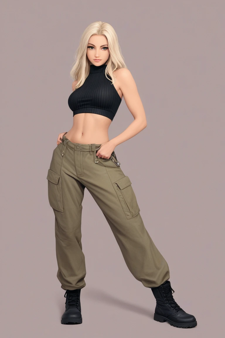 ((best quality)), ((artwork)) Sex/Gender= Female Nationality= German Ethnicity= White Age= 24 Hair= Light Brown, wavy, tousled, short Eyes= Almond-shaped, green, with long lashes Body= 5′6", 168 cm Average. Busty, , athletic and slim build Face= Oval-shaped, thin brows, button nose and full lips Features= Fair skin, mischievous and sloppy appearance Outfit= Green tactical pants, cropped turtleneck shirt, black bomber jacket, combat boots Landscape= dark corridor