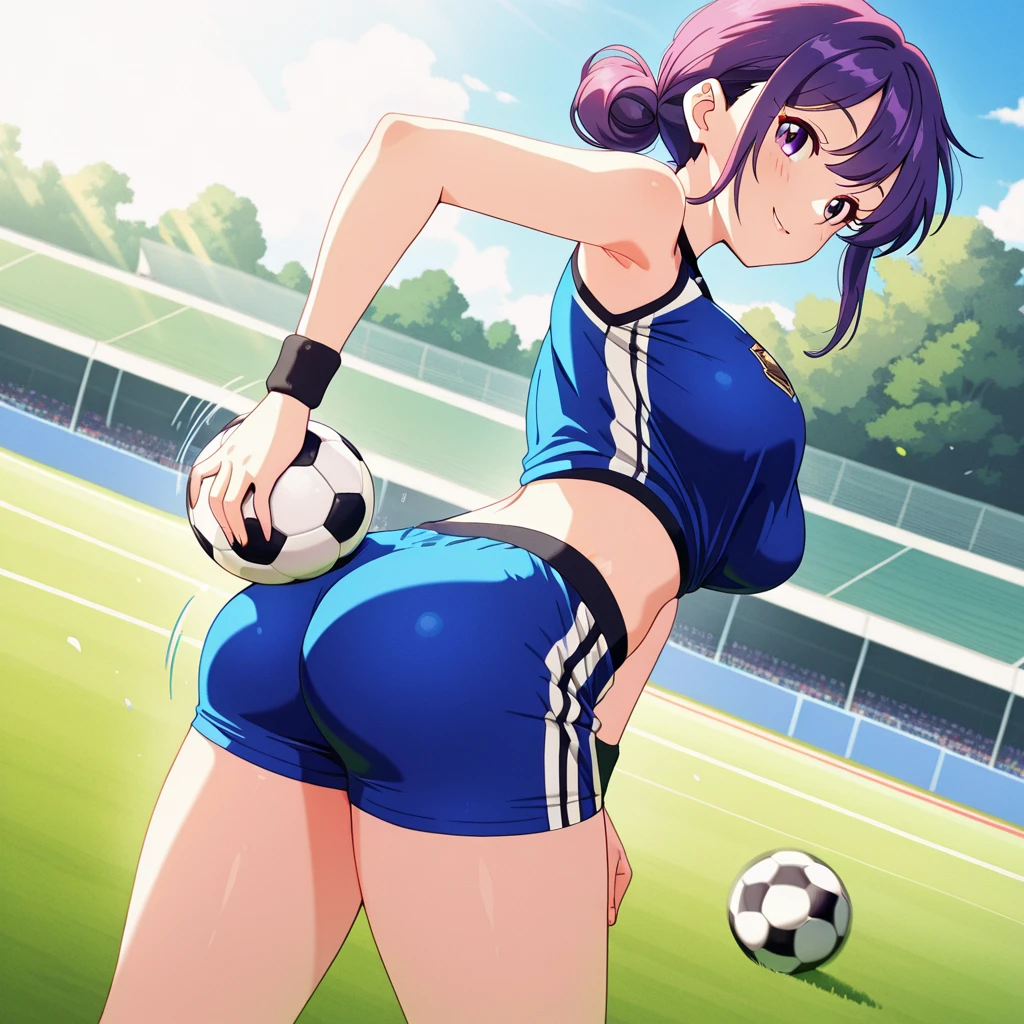 Big breasted beautiful girl plays soccer naked