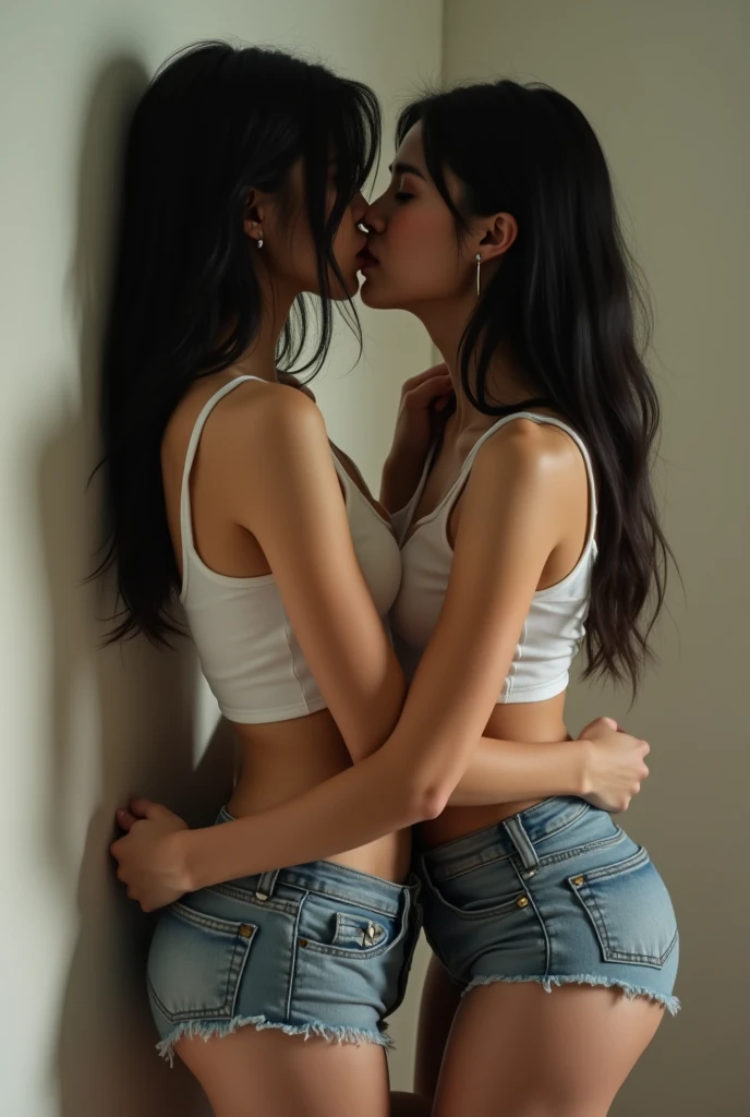 "Capture moments of passion and intimacy....: Two women...., Deeply loved...., Tight hug, Blue Jeans, Long Jeans, Bare-chested,No shirt...,Big breasts, body dripping wet, Wet all over the body.., No one's wearing a shirt., nude, Breasts are clearly visible., Share a passionate kiss."