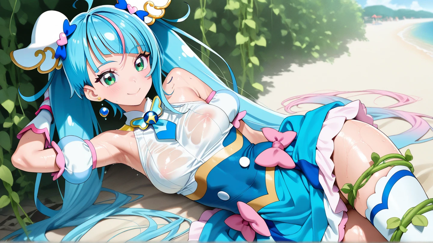 hight resolution, top-quality, ultra-quality, The ultra-detailliert, lighting like a movie、full of sweat、Wearing sweat、(((sexy precure princess)))、、、(My whole body is sweaty、after sex、show off your pussy、not wearing underwear、accurate anatomy、beautiful nipples)、Obscene atmosphere、Front Camera Angle