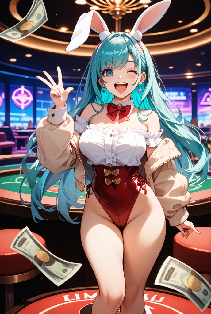 NSFW,masterpiece,Highest quality,High resolution,Super detailed,Sinon\(Sword Art Online\),Playboy Bunny,Streaks,Large fishnet stockings,Embarrassed,expectant face,(Estrus),(Lust),(Oho face),blush,casino,tray,(Elderly men),A man puts his hands on her waist and hugs her,Being sexually harassed,(Molester),(Body touch),Wet,(Sex slave),(Service),service,(Orgy),From the back