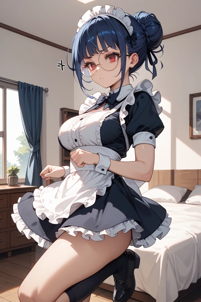 hot, Big Breasts, Big Ass Maid, Wearing short clothes, show her private parts, Blushing, Drooling, In sexual positions, (The crotch is completely exposed:1.5)