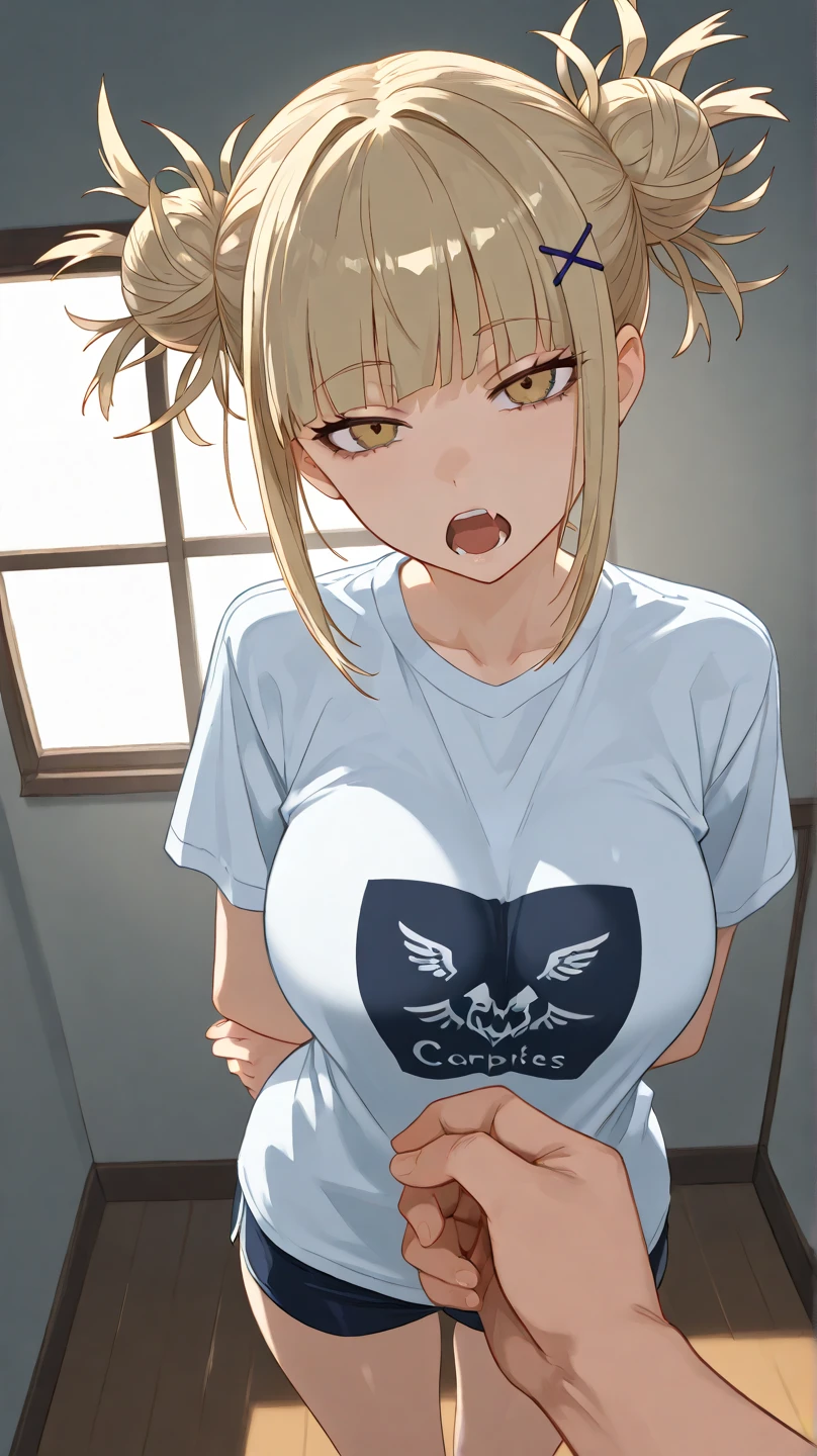 perfect human body、(cowboy shot),1 boy,1 girl、couple、hetero、 software, ((realistic)), (highly detailed background、In front of the door of the apartment), ((short girl、Torn oversized long T-shirt、My shoulders stuck out from my disheveled shirt.)), (((Stand next to the girl、Black-skinned macho man putting his hand on girl's shoulder))), ((woman waving)), ((Sweat,vapor,))), wet, big breasts、((expression of fear)), (blushing face), Big muscular black man grabbing a girl's breasts from behind、faceless man、vulgar laughing man、(character:ichinose asuna, Blue archive),