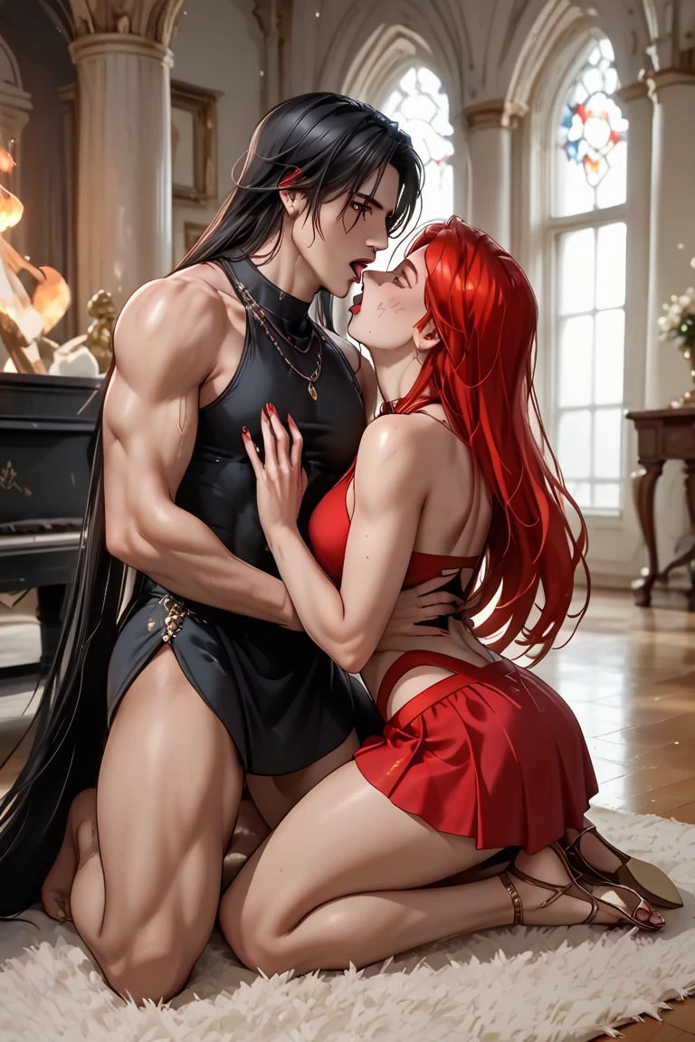 Una pareja de enamorados chico cabello rojo y chica cabello rosa
