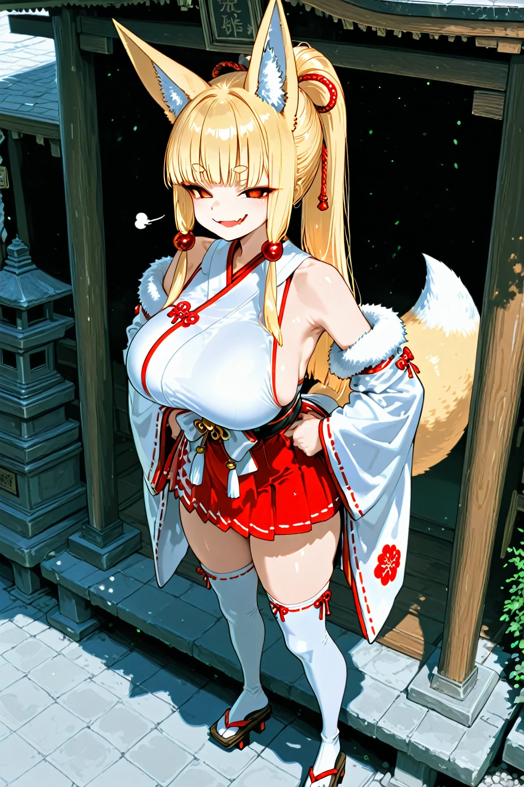 Japanese umbrella, kabuki, kabuki makeup, rabbit, pigtails, small, kabuki costume, female brat, huge thighs, thick eyebrows, thin waist, beautiful blonde, braid, (masterpiece), ((highest quality)), (super detailed), girl, (beautiful eyes)), beautiful detailed eyes, clean and detailed face, five fingers, textile shading, perfect anatomy,
