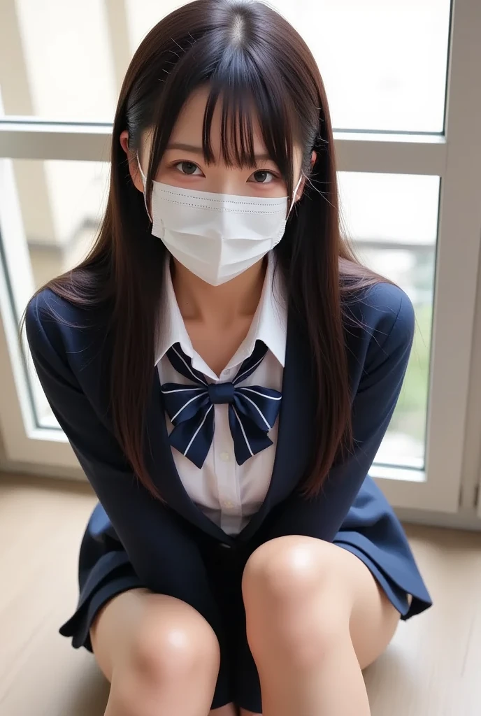 Urzan-6500-v1.1, (Raw photo:1.2), (Photorealistic:1.4), Beautiful detailed girl, Very detailedな目と顔, Beautiful and fine details, Ridiculous, unbelievable Ridiculous, Large file size, Ultra-detailed, High resolution, Very detailed, Highest quality, masterpiece, Kemomimi, ((Bury your face in a white scarf)), (((Japan Uniform))), Awareness-raising, Very detailed, Hmph, Unite, 8k wallpaper, Amazing, In detail, masterpiece, Highest quality, HVery detailed ticker uniform 8K wallpaper, Face Light、Cinema Lighting、One Girl、16 years old、(No panties)、((Dynamic Pose)))、(Camel Toe)、(half)、(Sitting with bent knees or legs))