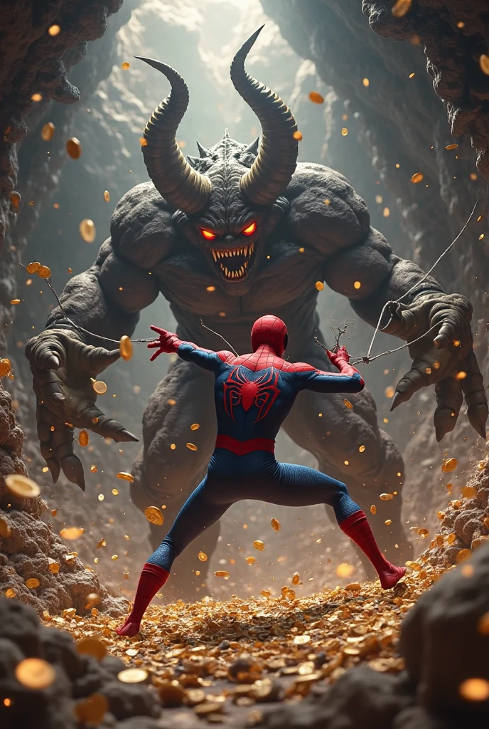 Monster kicking to spiderman 