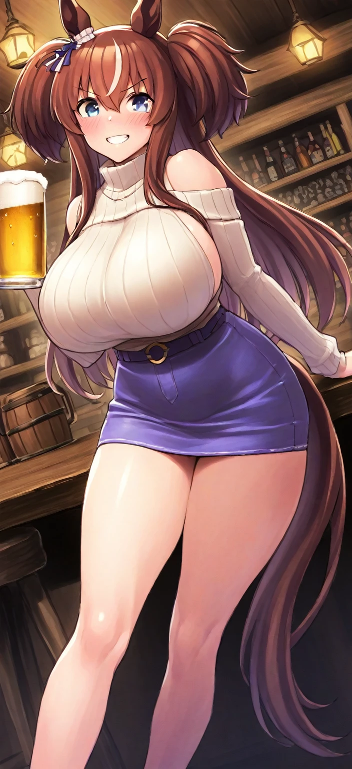 Sorceress woman with extremely long bright purple hair wearing a large and long black dress Giant sorceress hat looks serious arrogant woman in her 30s high quality masterpiece supreme sorceress unknown technology holding a supreme staff tall woman NSFW, masterpiece, sitting, insanely hot (woman 1) using sexy clothes, (((cute pose)), (thick thigths), (laughing), blushed face, red eyes, brown hair, eye patch, medival tavern, beer, gigantic ass, from above, drunk, not looking to the camera, chatting with partners