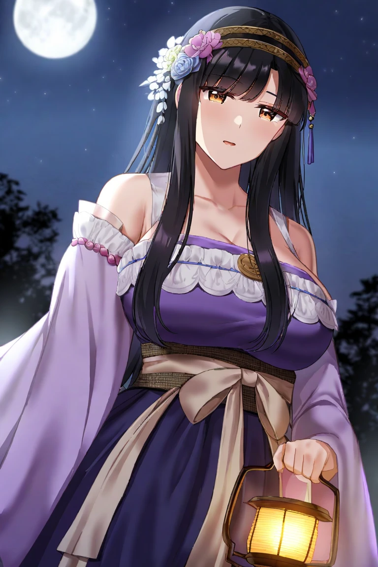 mature shy girl, purple mark on forehead, black veil, black hair, clear eyes, clean face, no distortions, highly detailed, shiny skin, shiny face, wearing her original dress, standing outdoors
