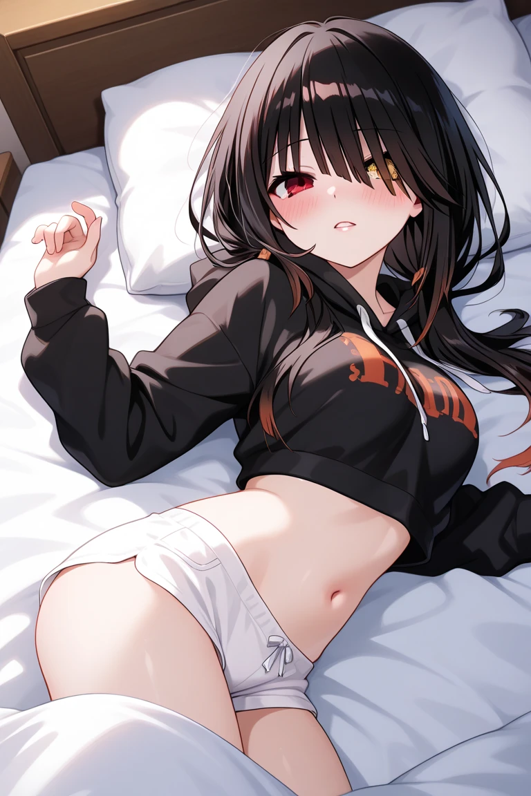 naruto、Hinata、Black hair straight、Spread your legs、High resolution, Lying on your back、Big Breasts、Open your mouth、Blushing、Miniskirt、Plain T-shirt