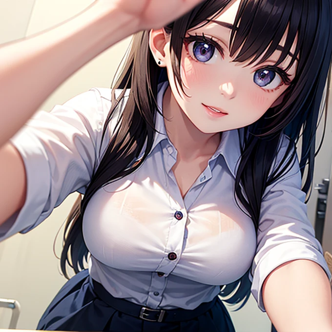 (8K), (Best Quality), (masutepiece: 1.2) Sexy woman struggling to operate a computer、Pained look、Distorting the mouth、Wearing sweat