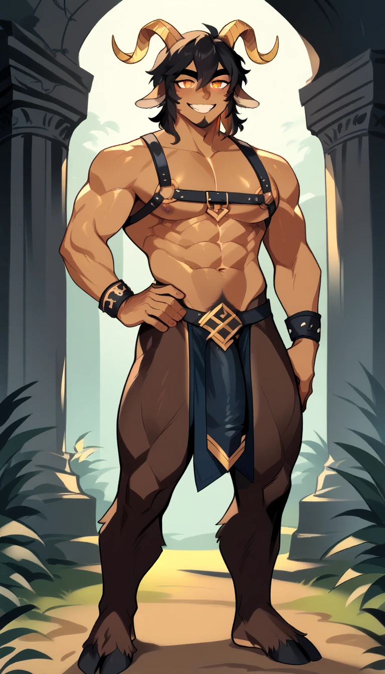 portrait of a handsome li_shang posing in a black cyth <lora:coyote_jock_harness_v1:0.75>, jock, pecs, posing outdoors, heroic stance, powerful stance, lotus blossom, masculine energy, homoerotic, powerful mood, upper body, dynamic pose, windows <lora:li_shang:0.6>, Anime, Fantasy, ultra quality, elegant, highly detailed