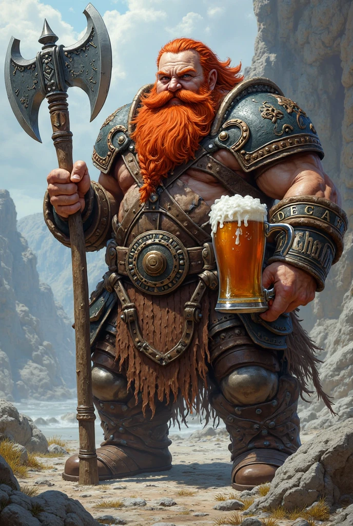 Strong Viking with an octopus in one hand and a mug of beer in the other